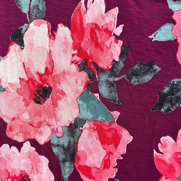 Dazzle Up Velvet Floral Pullover Top 3X Burgundy Pink Hi-Lo Flowy Gypsy Boho - Picture 4 of 12